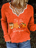 Women's autumn season is now printed long sleeve woolen knit