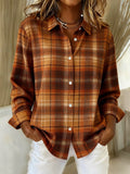 Women's Casual Contrast Color Autumn And Winter Retro Plaid Print Shirt