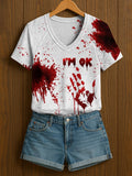 Women's Blood Stains  Print V Neck Casual T-Shirt