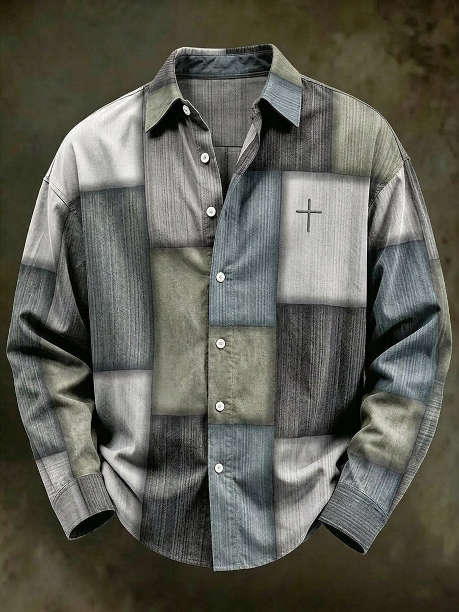 Men's Vintage Geometric Faith Long-Sleeve Shirt