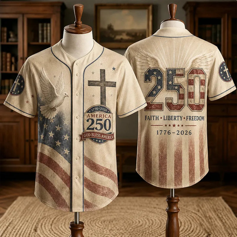 USA 250th Anniversary Faith Commemorative Art Print Baseball Shirt