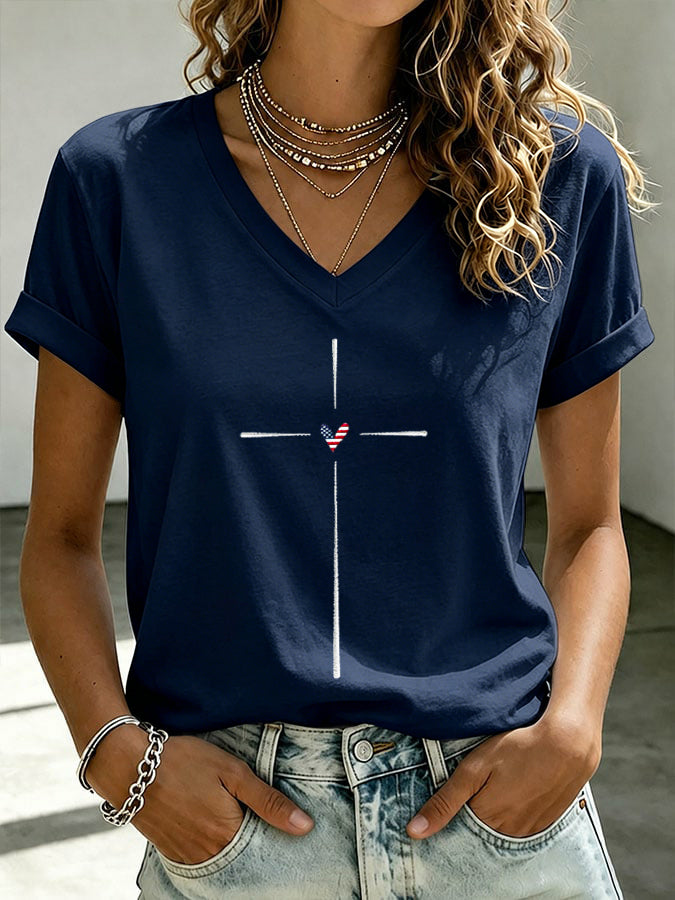 Women'S Faith Patriotic Printed Casual T-Shirt