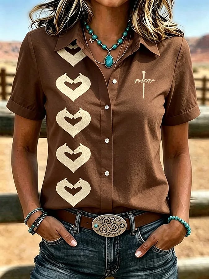 Women's Vintage Western Faith-Print Shirt