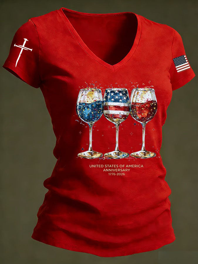 Women'S Independence Day 250Th Anniversary Printed V-Neck T-Shirt