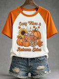 Women's Autumn Holiday Print Raglan Short-Sleeve T-Shirt