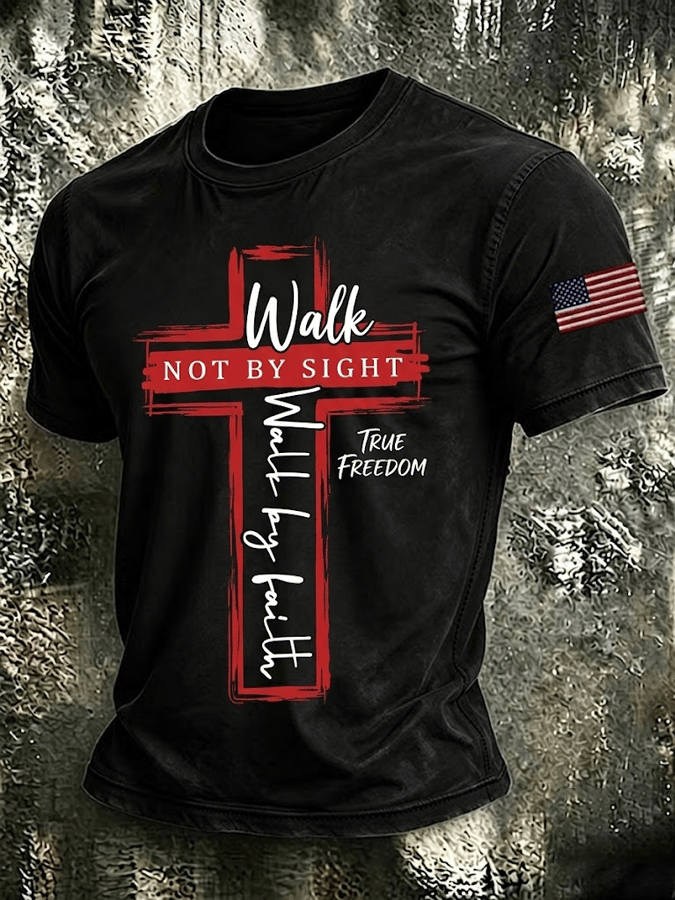 Men's Walk By Faith Not By Sight Print Round Neck T-shirt