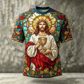 Men's Religious Jesus Art Print Casual T-Shirt