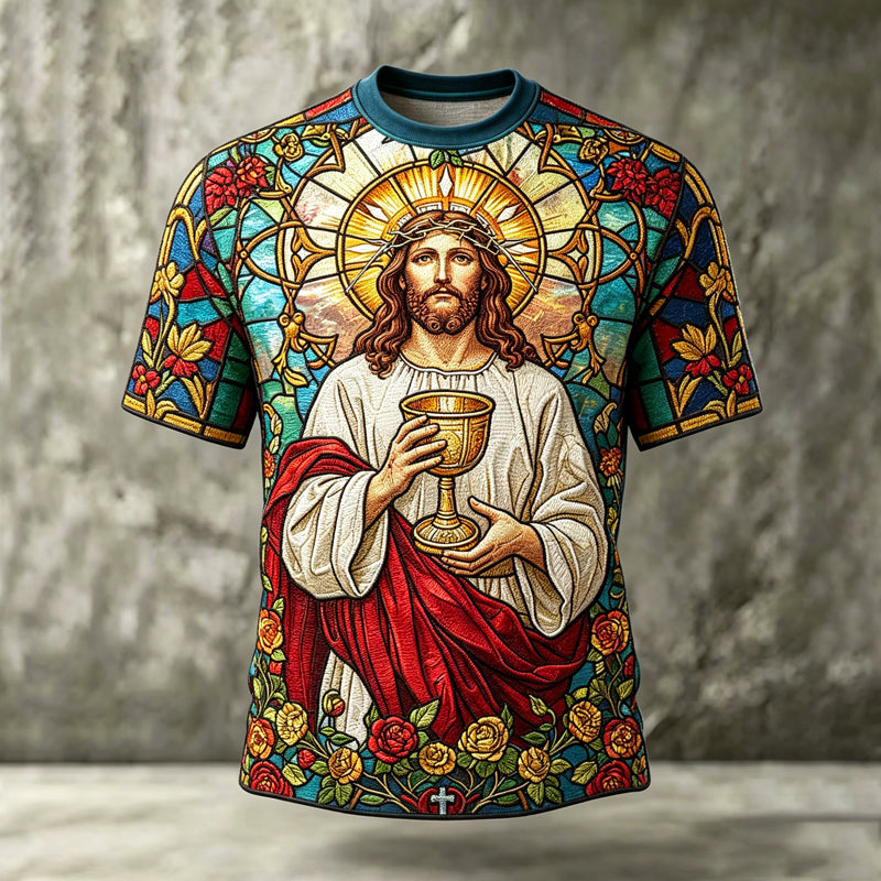 Men's Religious Jesus Art Print Casual T-Shirt