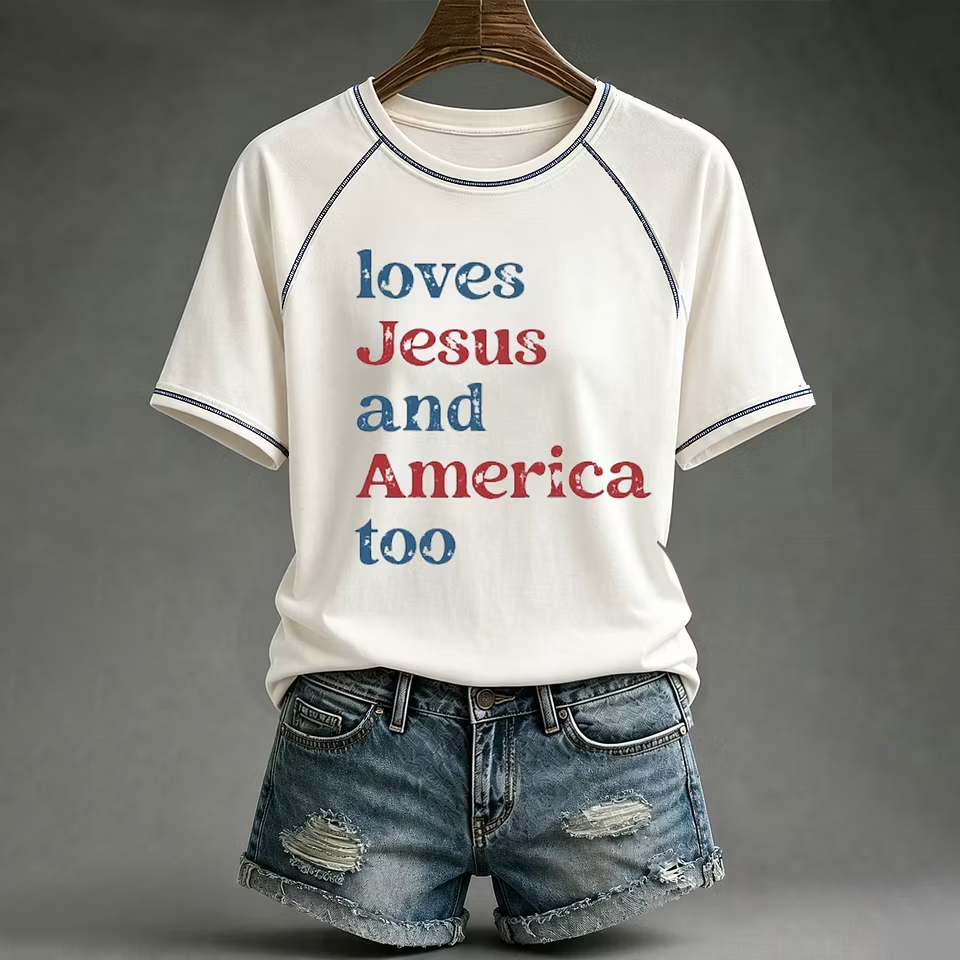 Women's Loves Jesus and America Too round neck short sleeve T-shirt