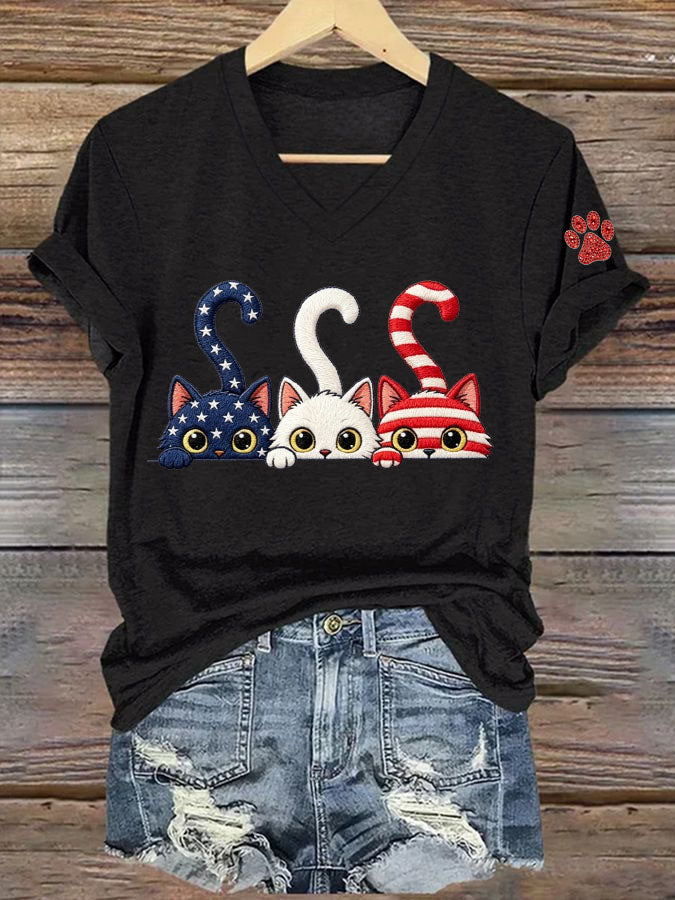 Women's USA 250th American Cat Mom T-shirt