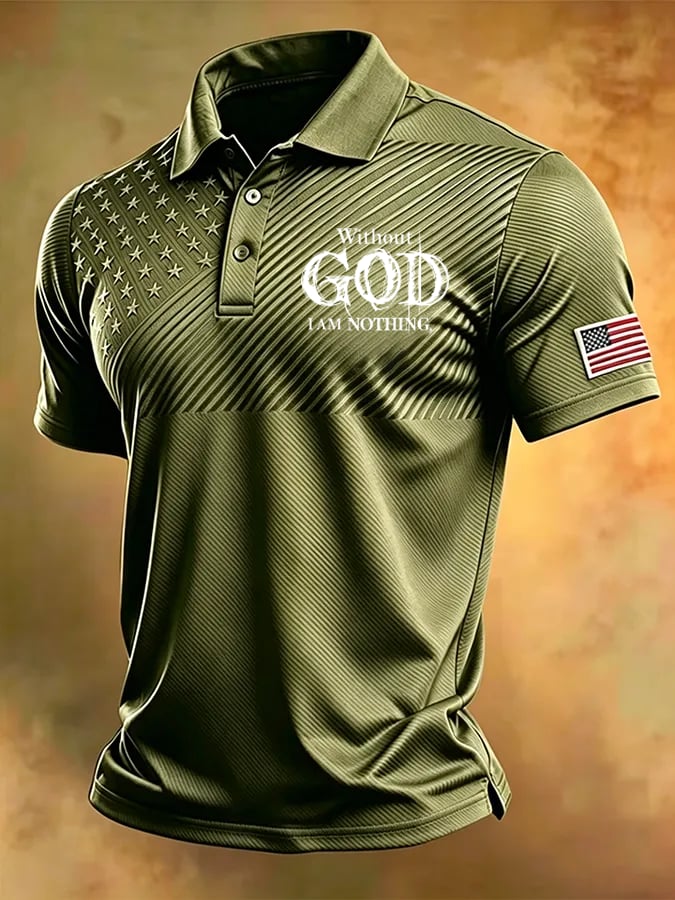 Men's Faith “Without God I Am Nothing,” Print Casual Polo Shirt