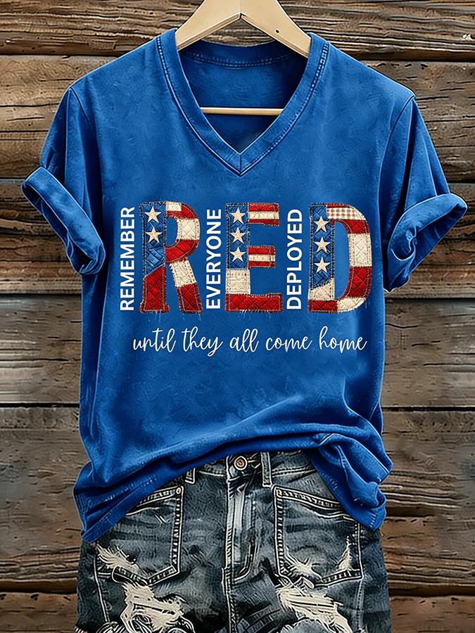 Retro Red Friday Commemorating Those Who Fighted for Me Graphic Print Casual T-Shirt