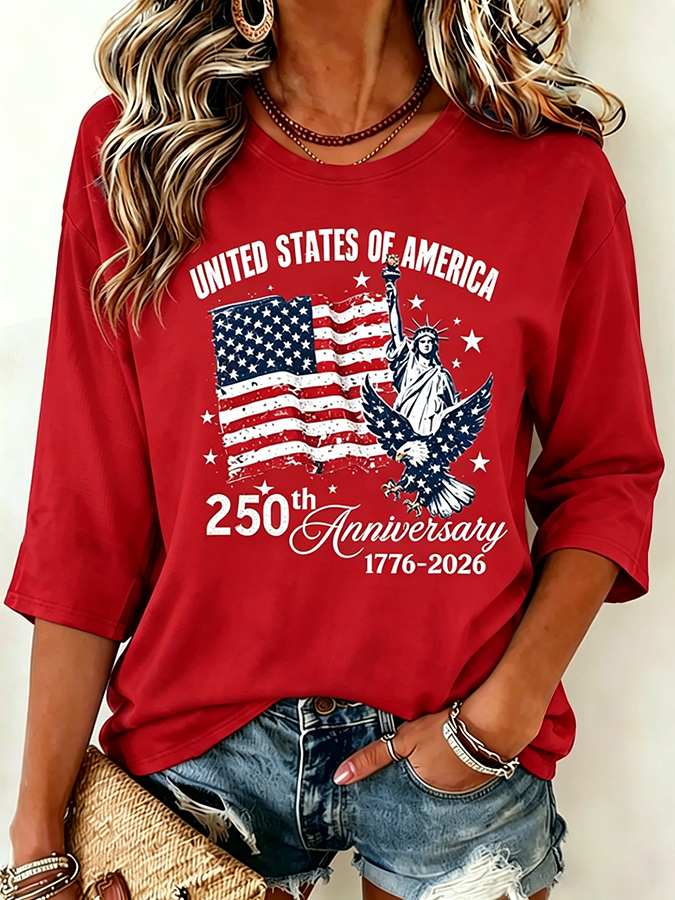 Women's Anniversary 1776-2026 Eagle Statue Of Liberty Tie Dye Tee