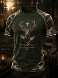 Men's Vintage Traditional Reindeer Pattern Print Short-Sleeve T-Shirt