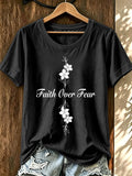 Women's “Faith Overcomes Fear” Print Casual T-Shirt