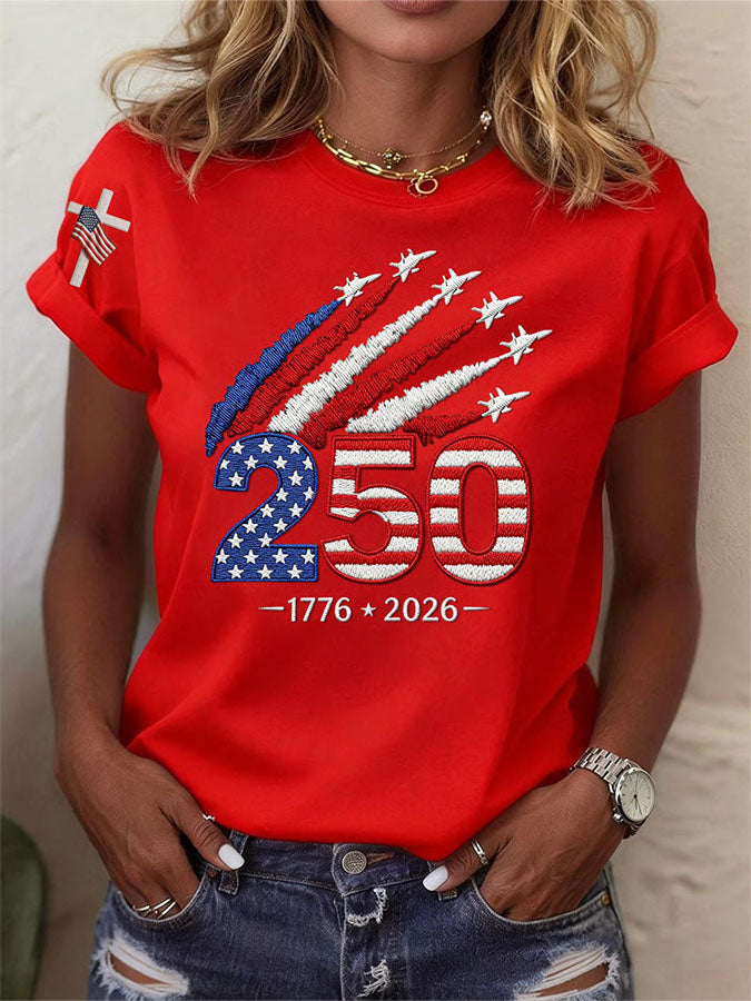 Women'S American Independence Day 250Th Anniversary Printed Round Neck Short Sleeve T-Shirt