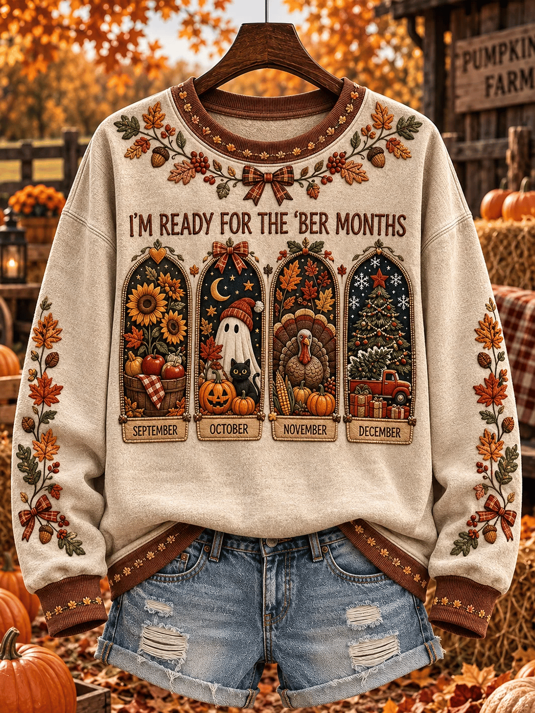Women's Vintage I'm Ready For The Ber Months Print Casual Sweatshirt