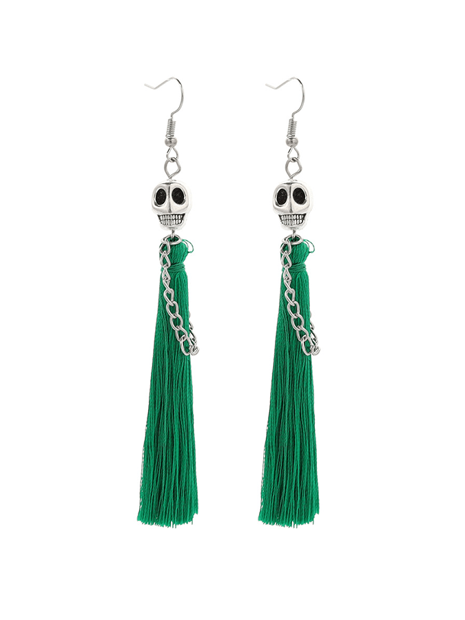 Halloween Skull Tassel Statement Earrings