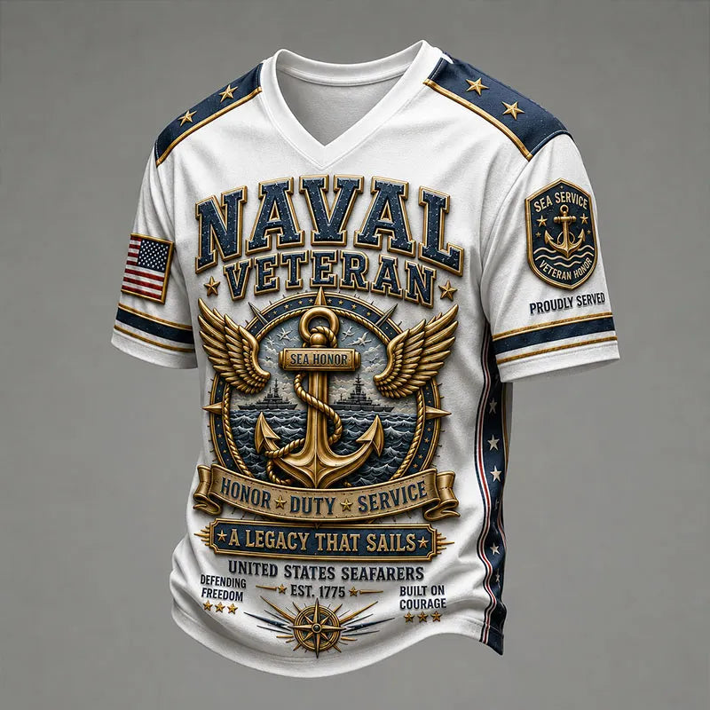 Naval Veteran Anchor Honor V-Neck T-Shirt