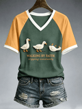 Women's Walking By Faith Tripping Constantly Print T-Shirt