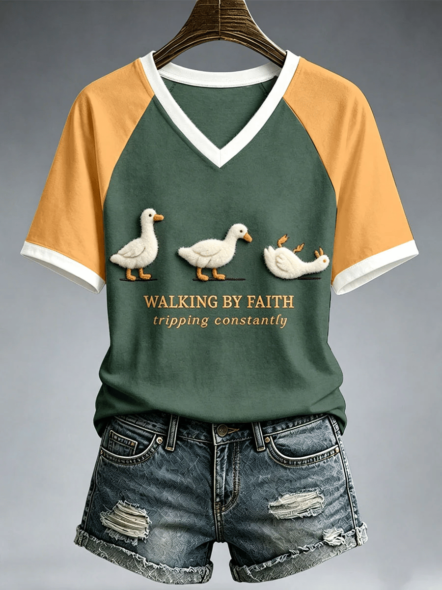 Women's Walking By Faith Tripping Constantly Print T-Shirt