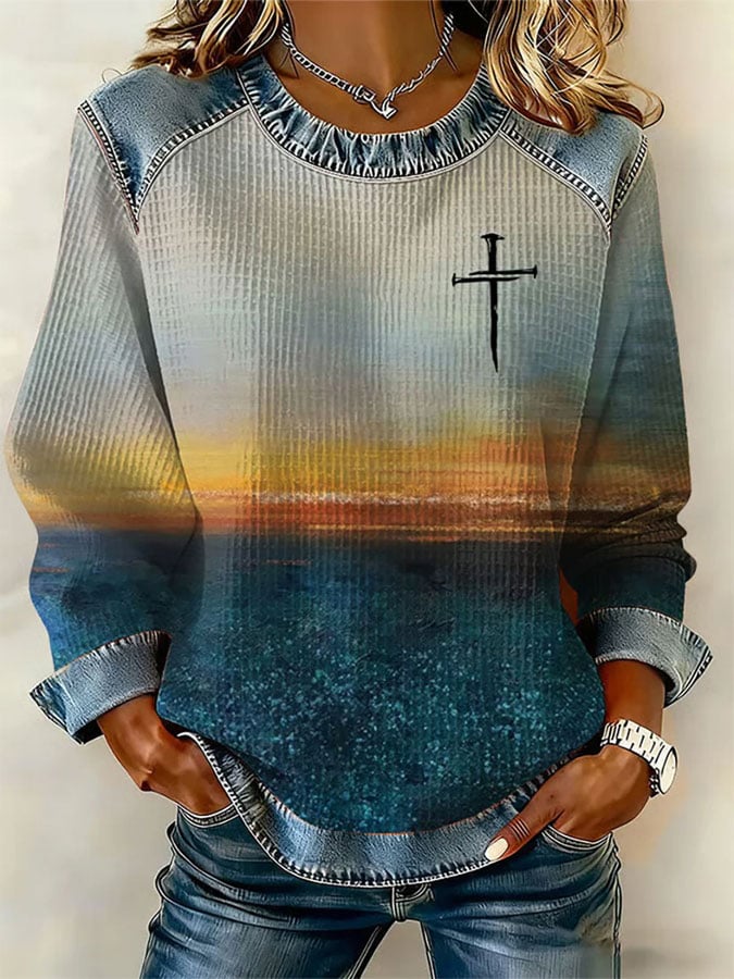 Women's Retro Faith Print Sweatshirt