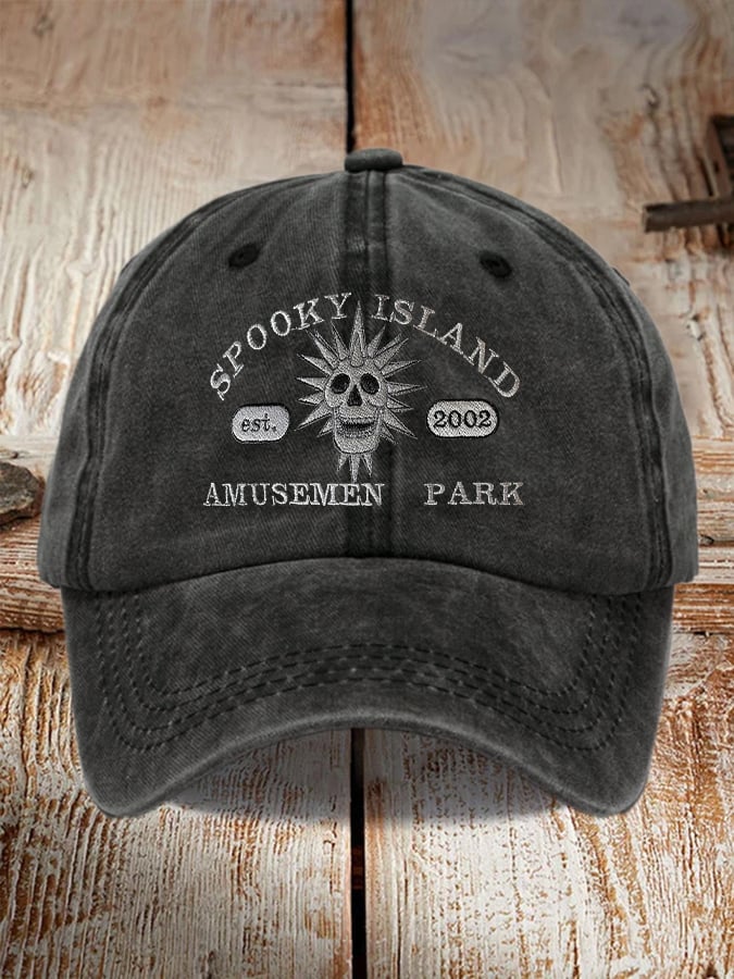 Retro Halloween Spooky Island Amusement Park Print Baseball Cap