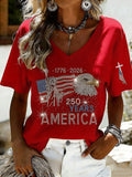 Ladies' American Flag Printed Casual Long Sleeve V-neck T-shirt