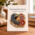Female Veteran Patriotic Heart Rhinestone Brooch Pin