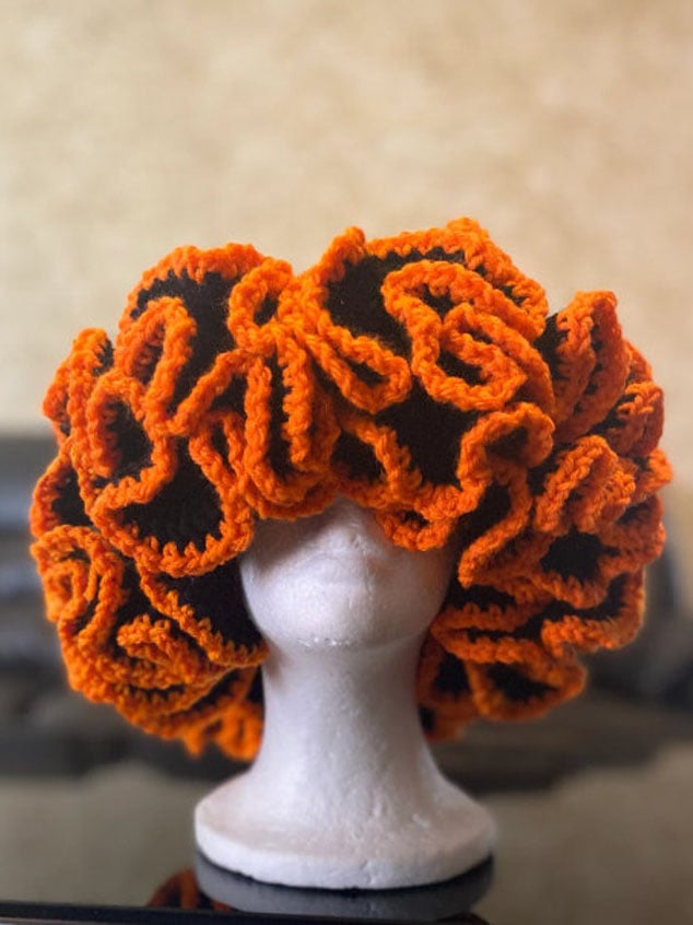 Unisex Halloween Pumpkin Color Ruffle Hat Crocheted Ruffle Hat