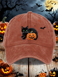 Halloween Pumpkin Black Cat Print Unisex Hat
