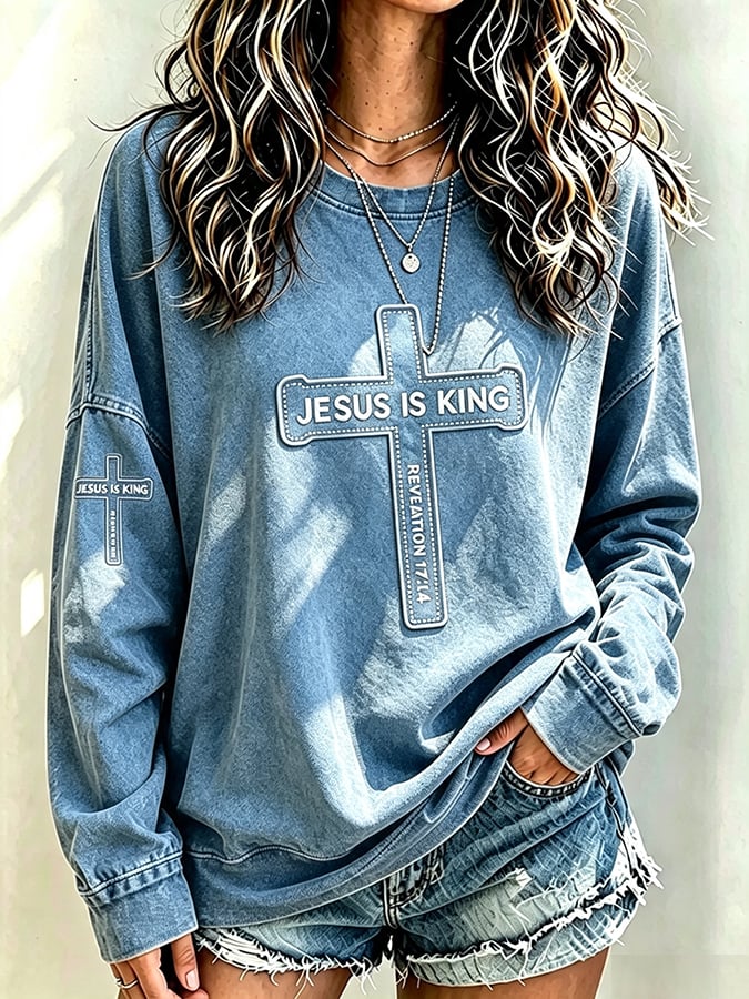 Women's  Retro  Faith Print Top