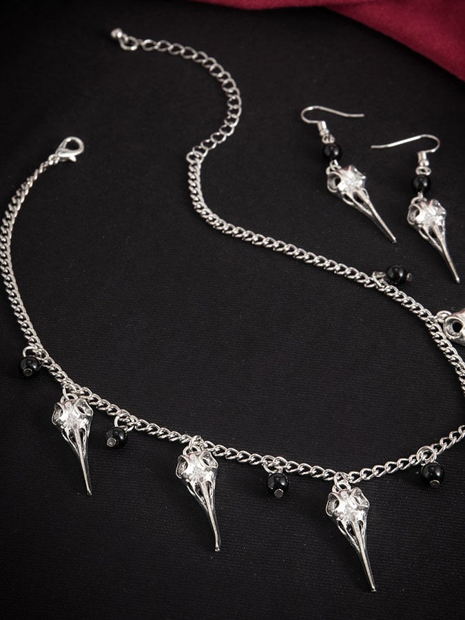 Halloween Punk Spooky Ghost Skull Necklace And Earrings