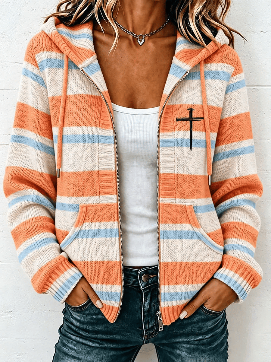 Women's Faith Print Casual Knitted Hooded Sweatshirt