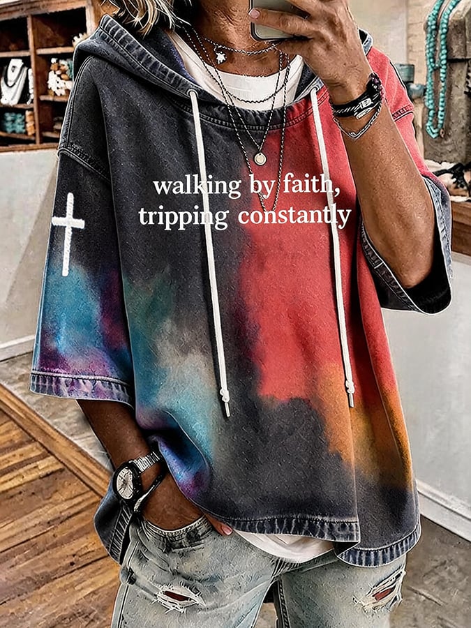 Women's Faith Cross Print Hooded Sweatshirt