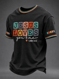 Men's Christian Jesus Loves You & Me Print Casual Tee