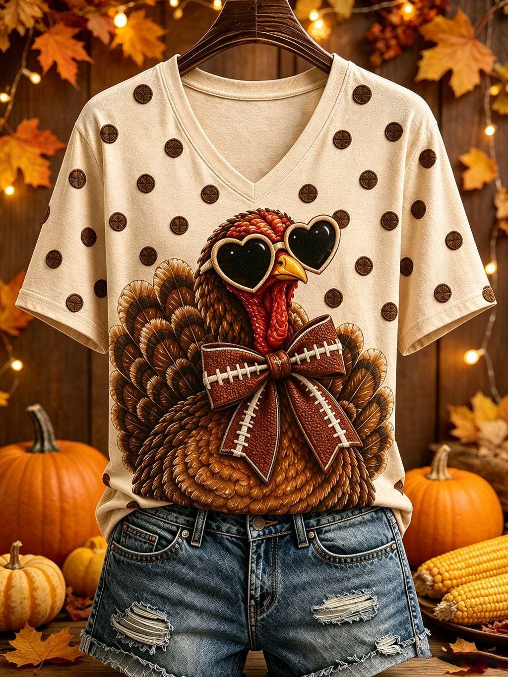 Women's Fun Turkey Football Short-sleeved T-shirt