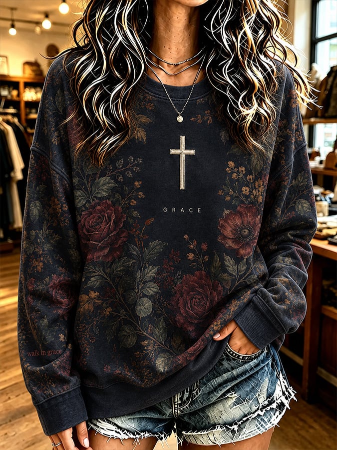 Women's Vintage-Style "Faith" Print Sweatshirt