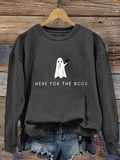 Women's Just Here for the Boos Ghost Halloween Print Crew Neck Sweatshirt