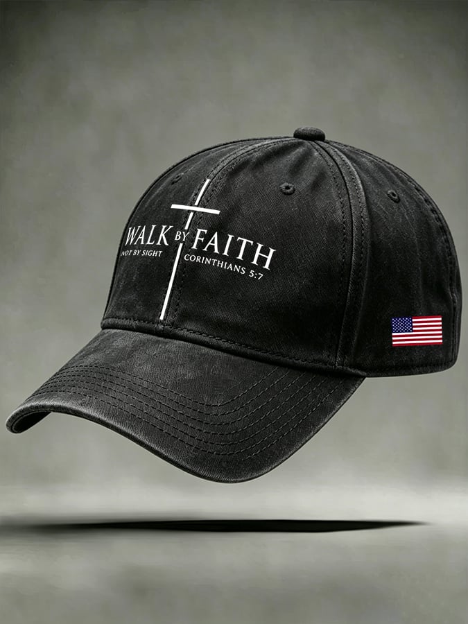 Unisex Retro Walk By Faith Printed Hat