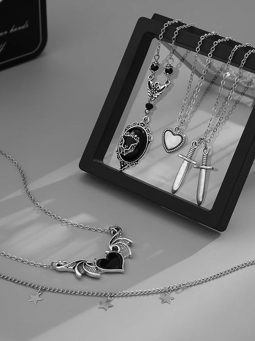 Halloween Gothic Dark Heart Wings Pendant Necklace