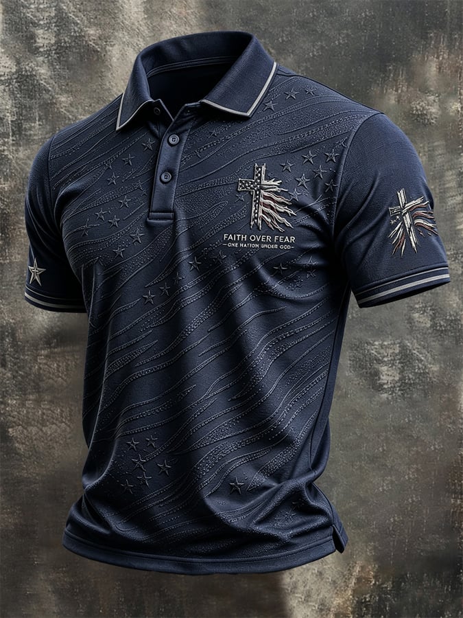 Men'S Casual "Faith" Print Polo Shirt