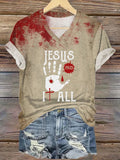 Women's Christian Faith Bloodstain Print Short Sleeve T-Shirt