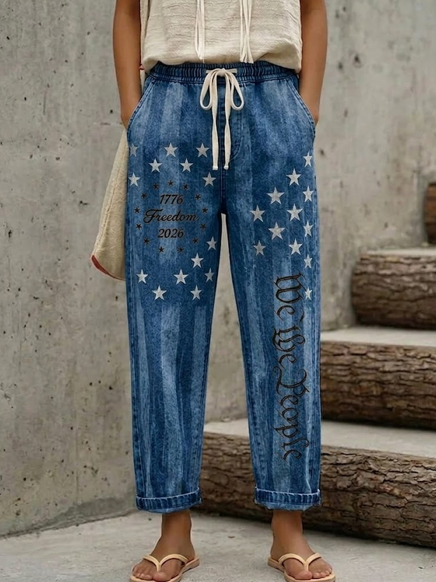 Women'S National flag color blocking design Printed Casual Pants