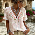 American Pink Stripe Rose Vintage Women's Fashion Top