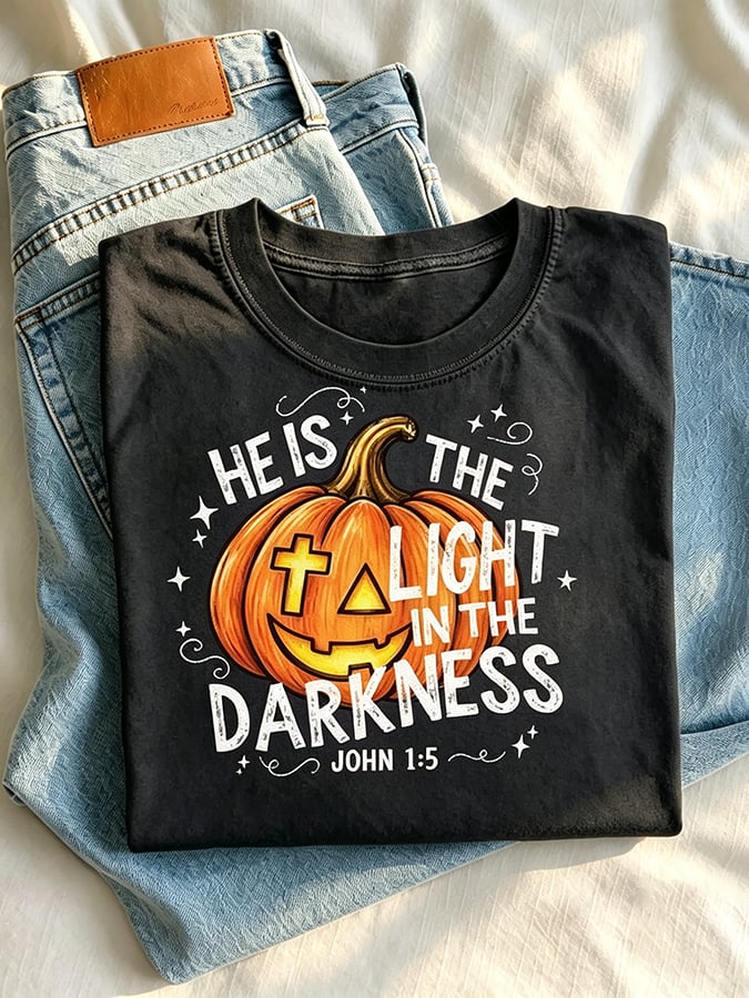Women's He Is The Light In The Darknes Print Casual T-shirt
