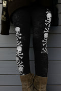 Women's Retro Halloween Skull Bones Rhinestone Art Print Leggings