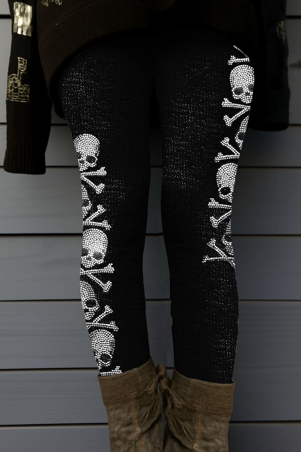 Women's Retro Halloween Skull Bones Rhinestone Art Print Leggings