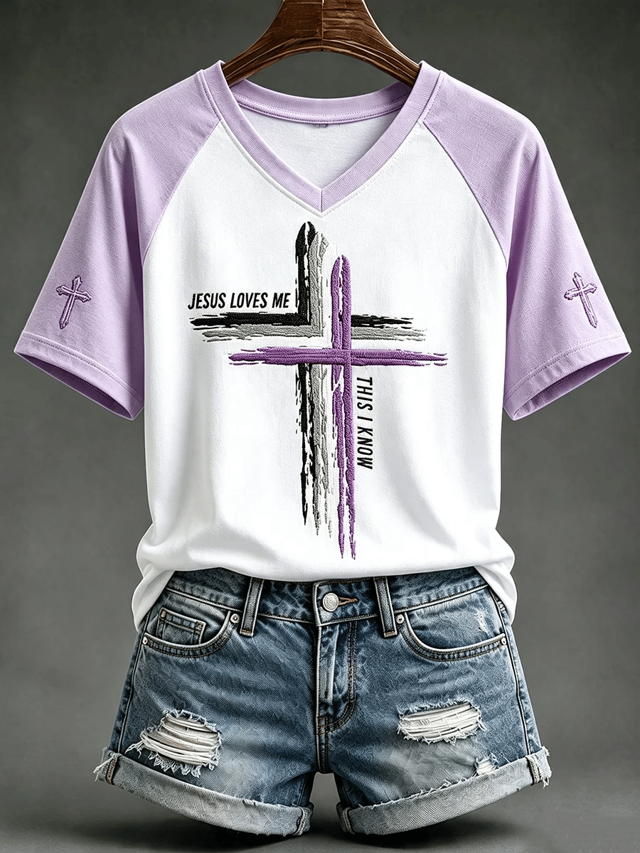 Women's  Retro Jesus Loves Me Faith Print T-shirt
