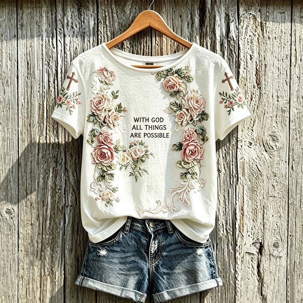 Women's faith element pattern printed casual short-sleeve T-shirt
